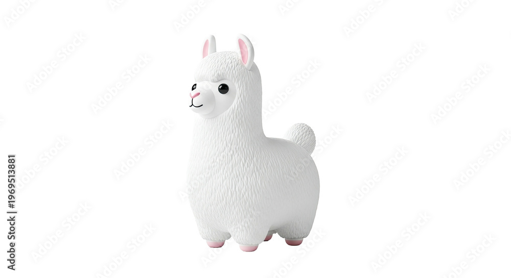 Naklejka premium Cute white llama toy with pink ears and feet, isolated on white background