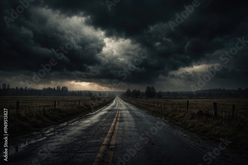 Gloomy sky over a dark rura...