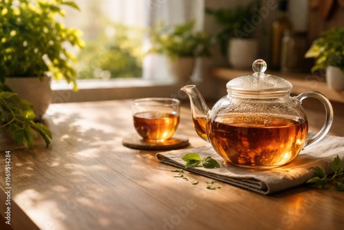 Elegant glass teapot with b...