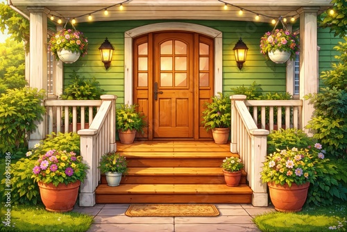 Cartoon Style Home Facade w...