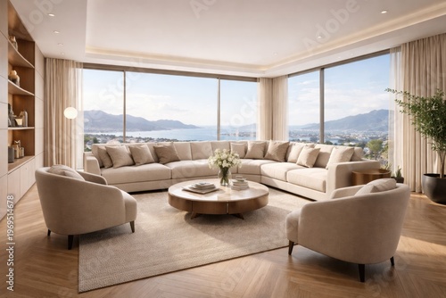 Modern beige living room in...