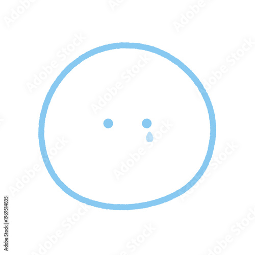 涙を流し泣いている顔の手描きの絵文字アイコン - シンプルでかわいい悲しい感情の水色の線画のイラスト