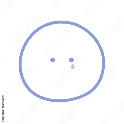 涙を流し泣いている顔の手描きの絵文字アイコン - シンプルでかわいい悲しい感情の青い線画のイラスト