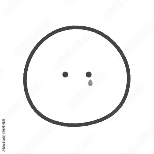 涙を流し泣いている顔の手書きの絵文字アイコン - シンプルでかわいい悲しい感情の黒い線画イラスト素材