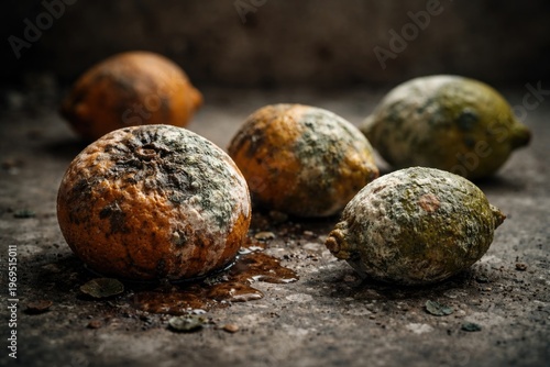 Rotten fruit on rough cemen...