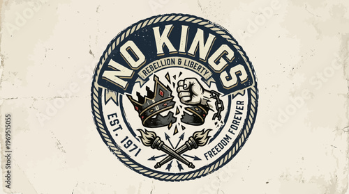 No Kings Emblem with Rebellion and Liberty Symbolism