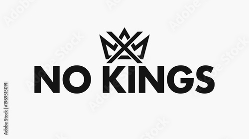 No Kings Typography with Crown Logo on White Background