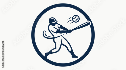 Baseball Player Swinging Bat Inside Circle