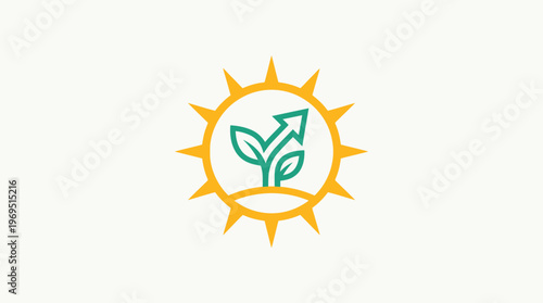 Growth Concept Logo with Sun and Upward Arrow