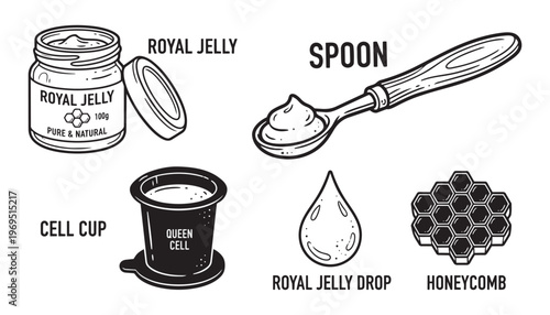 Royal jelly illustration vector set isolated on transparent background, healthy food elements