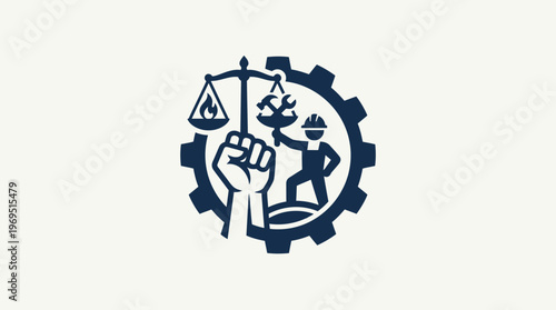 Labor Rights And Justice Emblem On White Background