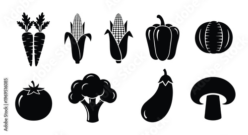 Vegetable icons in black silhouette.