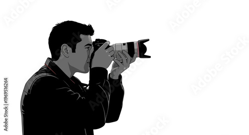 Man Photographer Shooting Camera Professional DSLR Photo Equipment Hobbyist