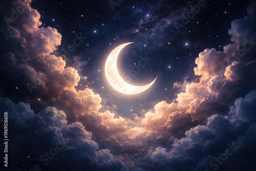 Night sky with glowing clou...