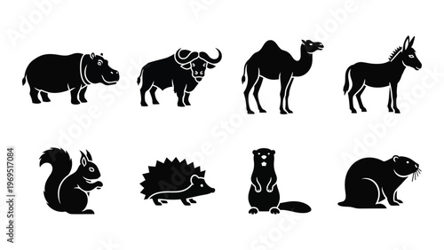 A collection of diverse african and small animals presented in black solid forms creating a striking silhouette high quality professional detailed