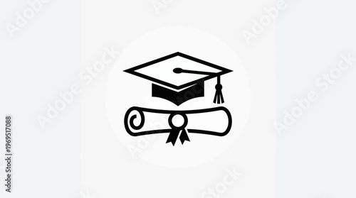 Graduation Emblem with Mortarboard and Diploma