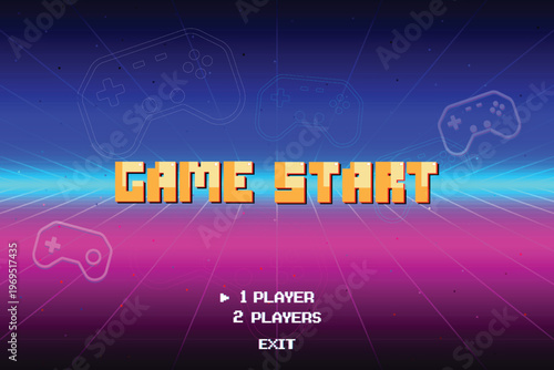 GAME START. pixel art 8-bit. retro game in vector illustrations. arcade gaming.