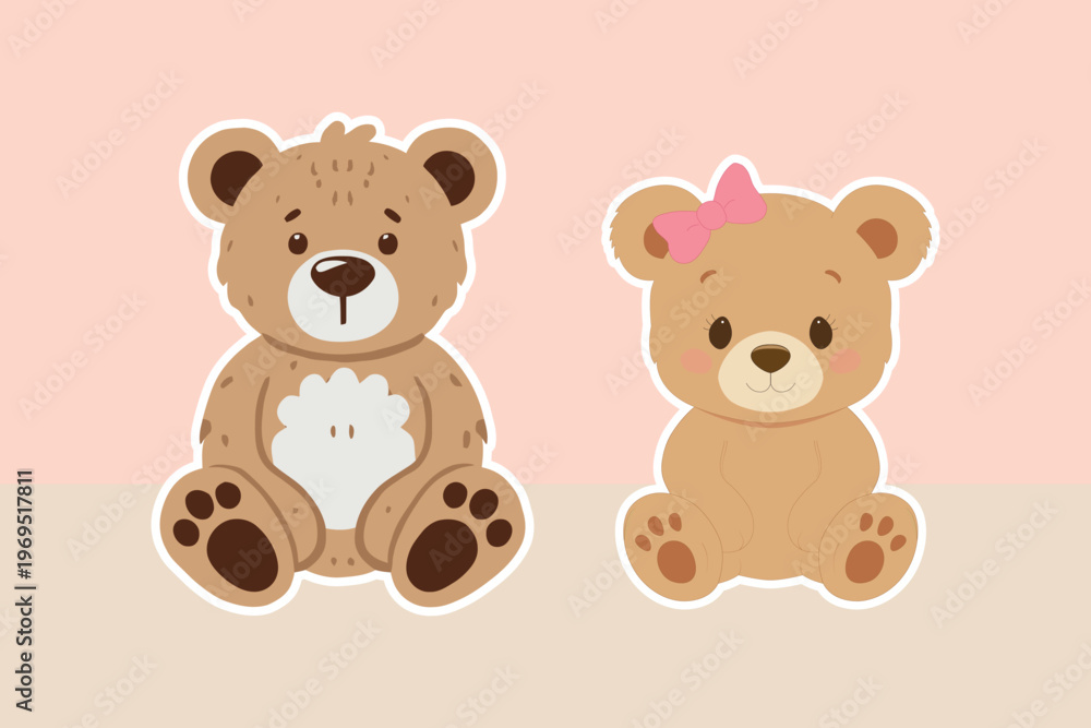 Obraz premium Cute Teddy Bear Couple sitting on the floor
