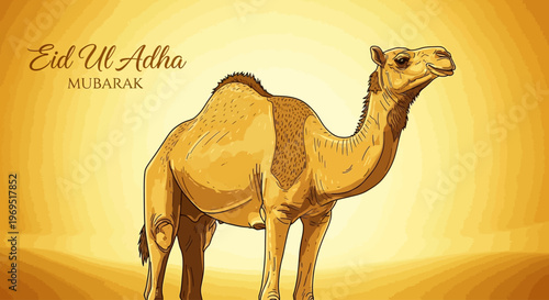 Eid Ul Adha Mubarak Greeting Card with Camel Illustration