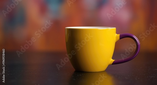 Yellow coffee cup with purp...