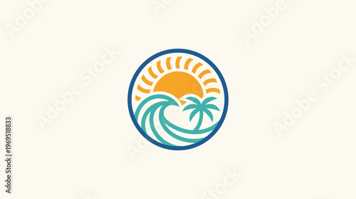 Coastal Logo Design with Sunset Waves And Palm Tree
