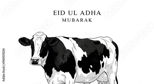 Eid Al Adha Mubarak with a Holstein Cow Illustration