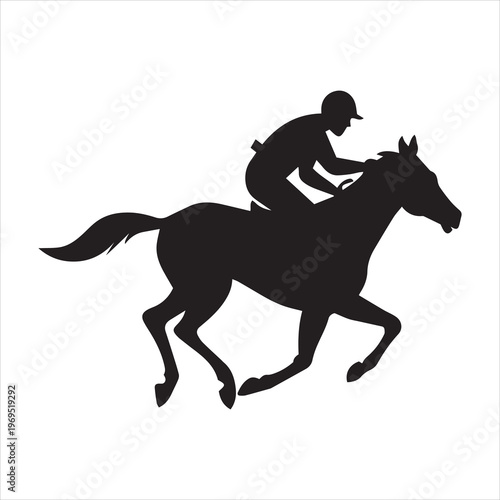 Silhouette of a jockey riding a horse in full gallop