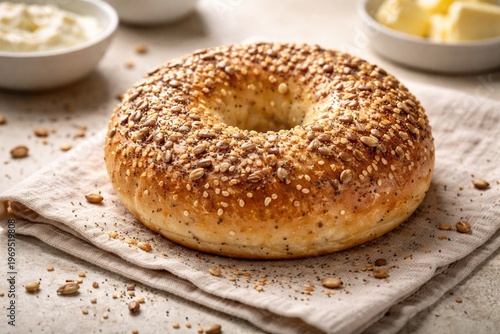 Fresh seeded bagel roll on ...