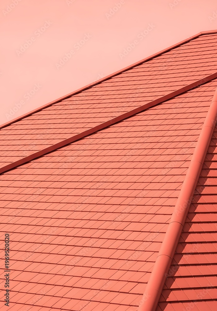 Naklejka premium Monochrome rooftop close-up with repetitive tile pattern architectural
