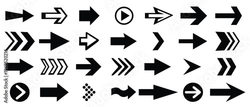 Arrow. Cursor. Black vector arrows icons. Mega set of way direction arrow sign. Black arrow pointing right. Vector illustration isolated on white background. 
