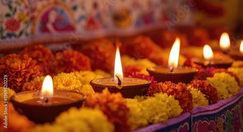 Warm glowing oil lamps ador...