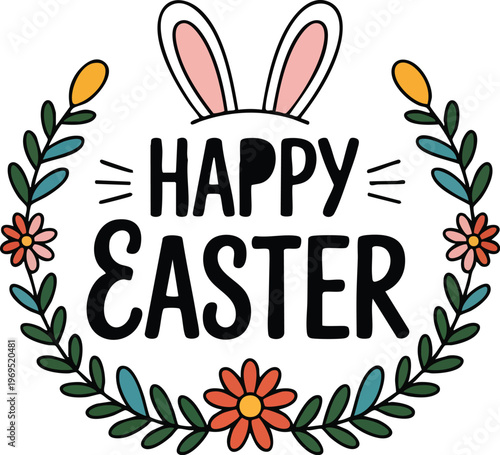 Happy Easter Vector Illustration for Poster, Banner, Tshirt Design