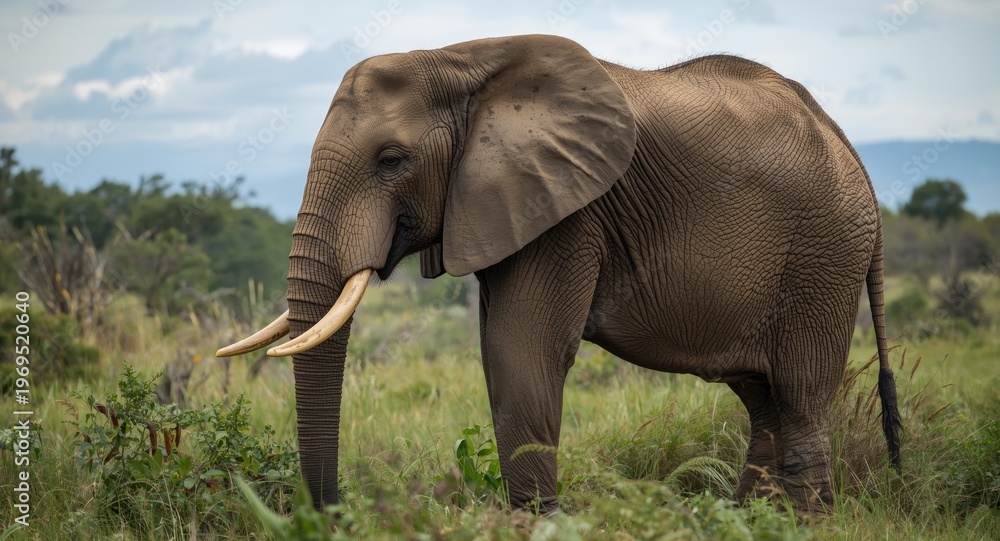 Obraz premium Giant elephant from Elephantidae family feeding in wilderness