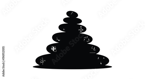 Zen stone stack with spiritual symbols for balance and harmony