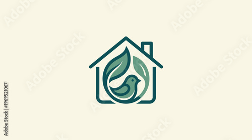 Eco-Friendly Home Logo with Bird and Leaves