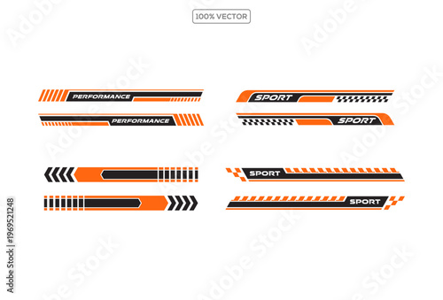 set of Dynamic sport car body side sticker design icon set vector. Sport stripes car modification, body racing