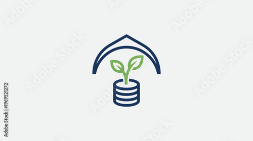 Protecting Investments Plant Growing on Coin Stack Under Shield