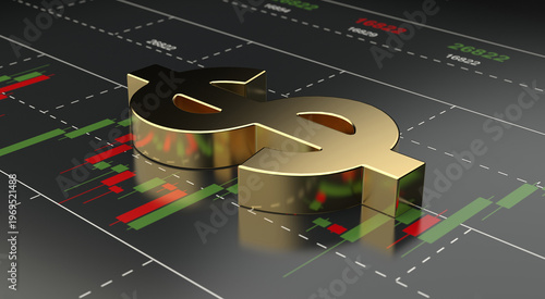 Dollar sign on financial stock market chart background, wealth and investment concept.