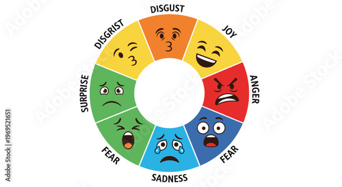 Emotions Wheel Icon Set with Facial Expressions for Psychological, Educational, and Emotional Awareness Designs
