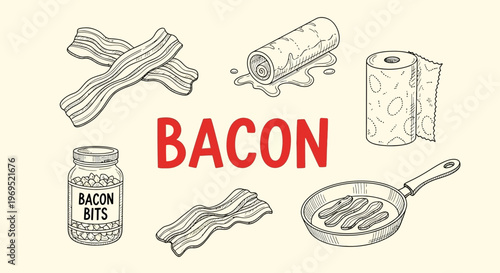Bacon food and kitchen ingredients.