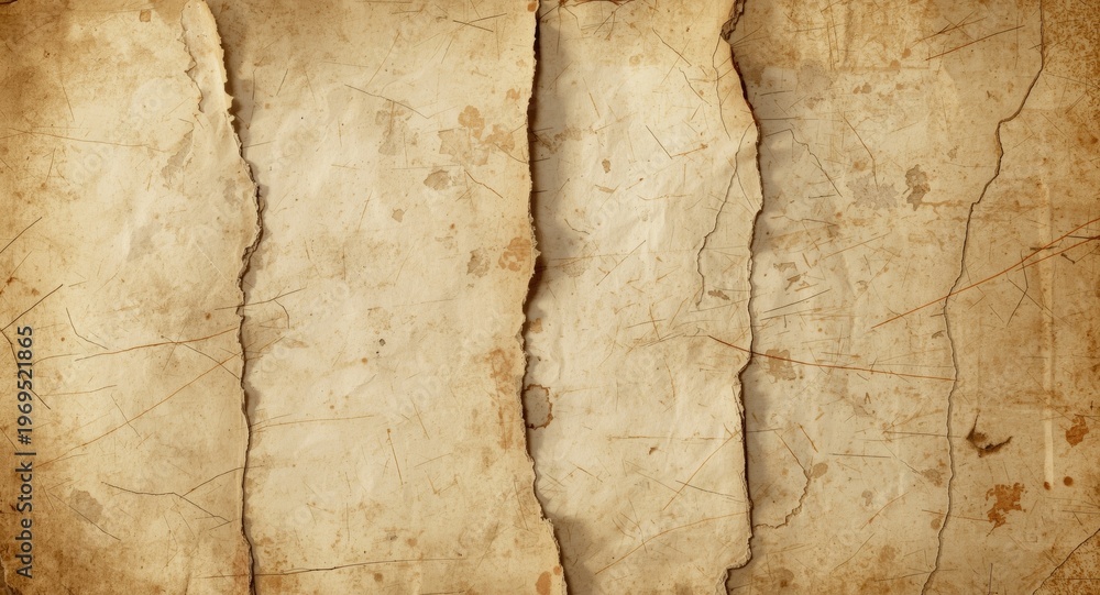 Fototapeta premium Old torn book leaves showing historic textures and scratches for vintage and nostalgic background creations