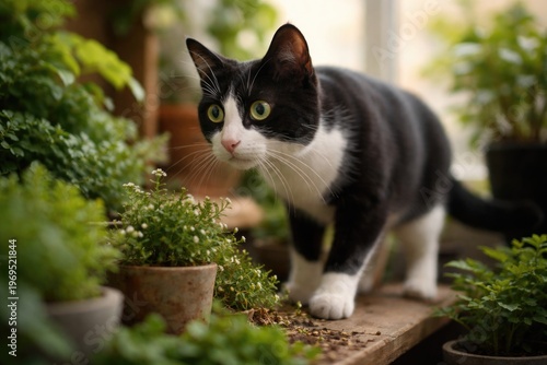 Curious black and white cat...