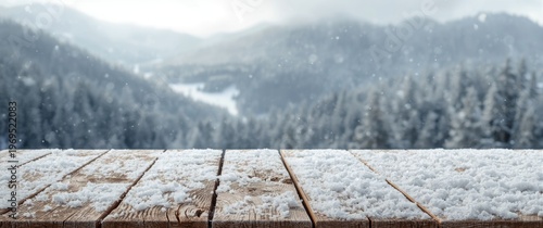 Snowflake covered wood tabl...
