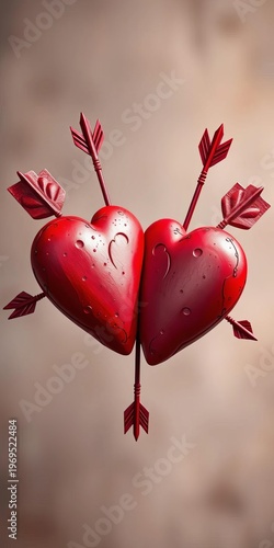 Hearts with arrows in loving embrace, joined for eternity A touch of romance, love,  arrows