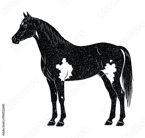 Vector of a horse with white patches standing upright in a relaxed pose