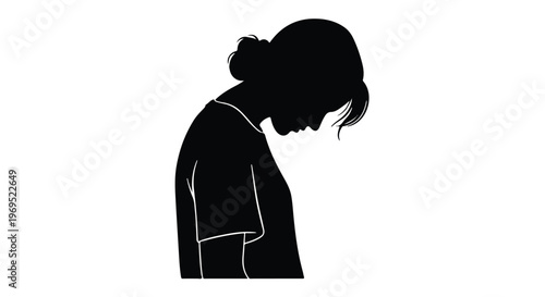 Silhouette of a young woman with head bowed, conveying a sense of contemplation or sadness.