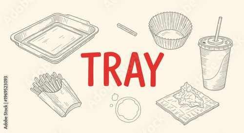 Food tray with snacks and drinks.