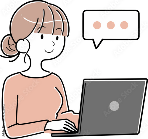 パソコンでチャットやメッセージを送る女性