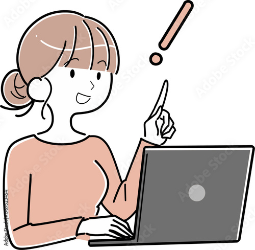 パソコン画面を見て納得し注目する女性