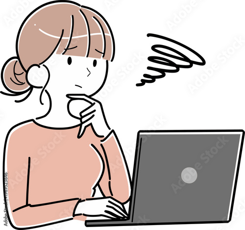 パソコン操作で悩み困惑する女性
